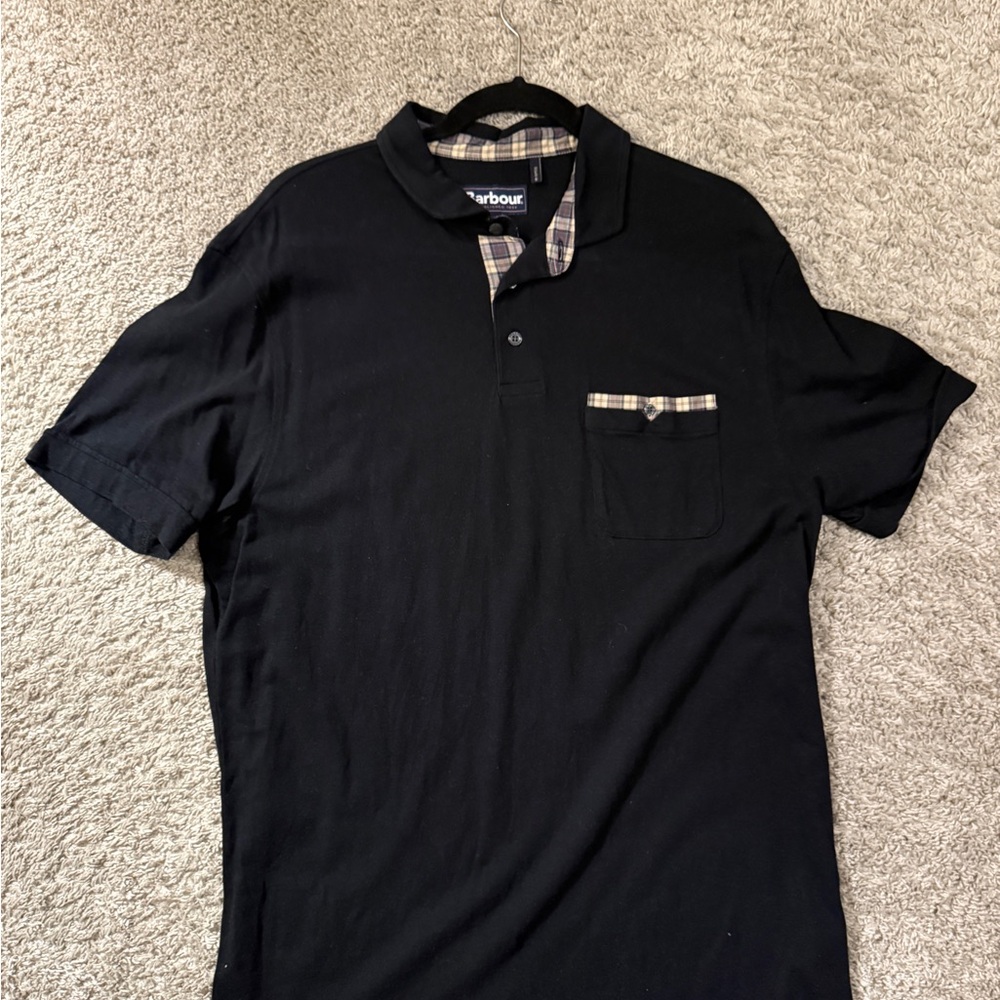Barbour Black Polo with Plaid Accent